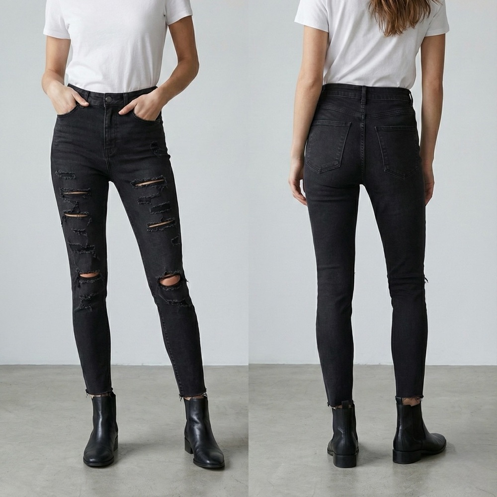 Zara Black Ripped Skinny Jeans